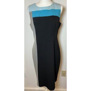 Calvin Klein Dress Sheath Career Colorblock Black Gray Blue Size 10